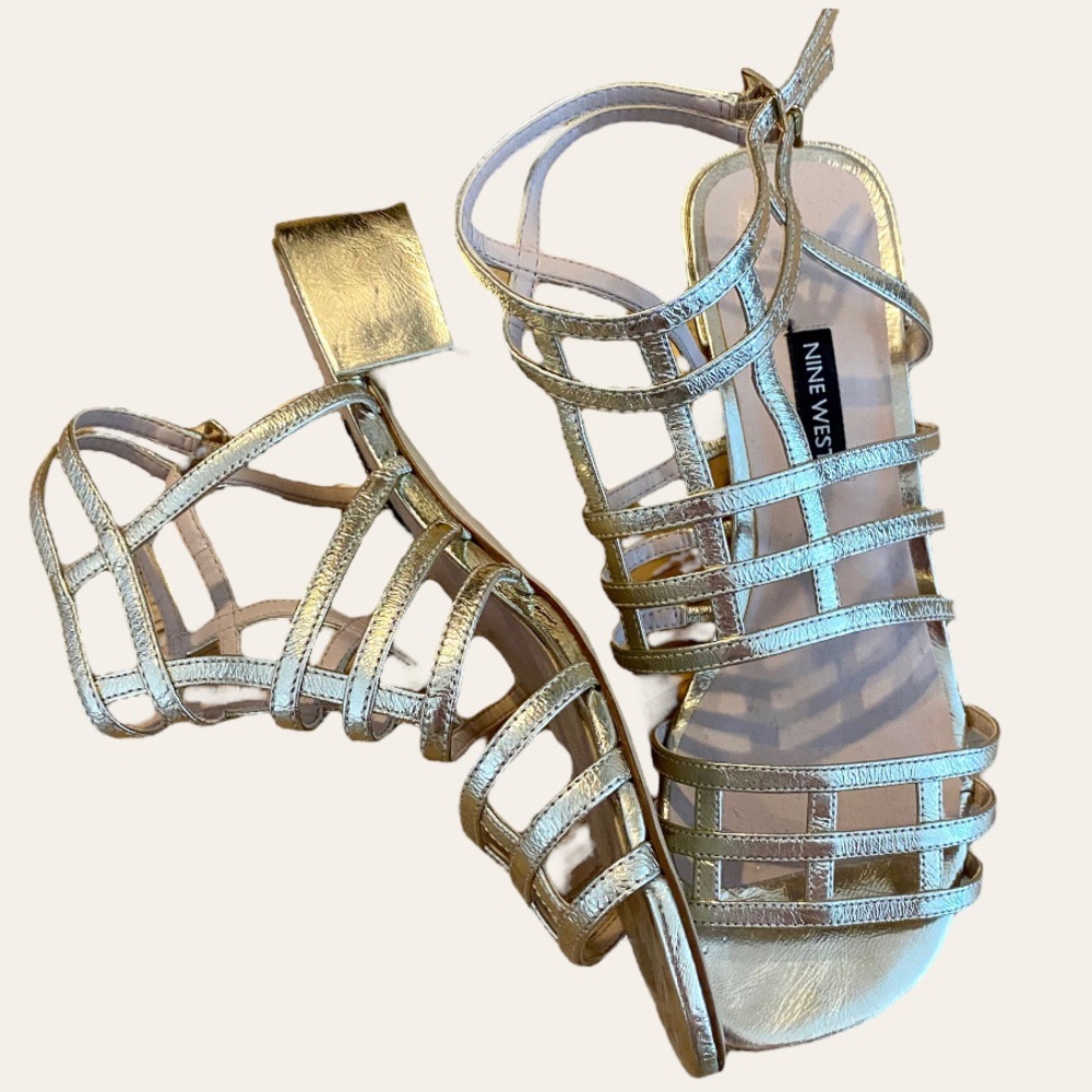 Nine West gold strappy block heel Sandals